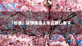 桜を背景に「『秒速』は頑張る人を応援します」というタイトル文字を重ねたアイキャッチ