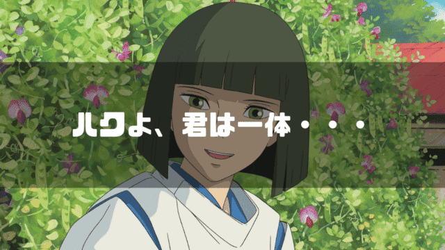 映画「千と千尋の神隠し」の登場人物ハクを背景に「ハクよ、君は一体・・・」というタイトル文字を重ねたアイキャッチ