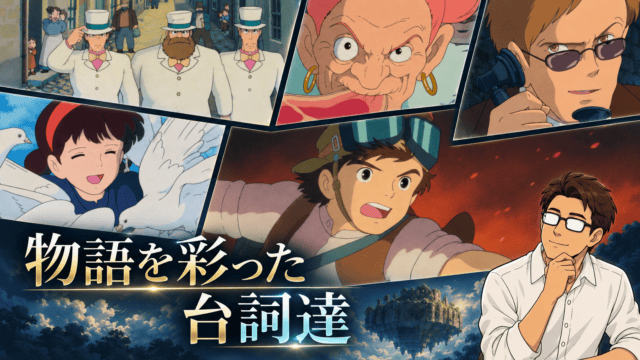 『天空の城ラピュタ』のパズー、シータ、ドーラ、ムスカらの場面をコラージュし、シフルと「物語を彩った台詞達」の文字を配したアイキャッチ。