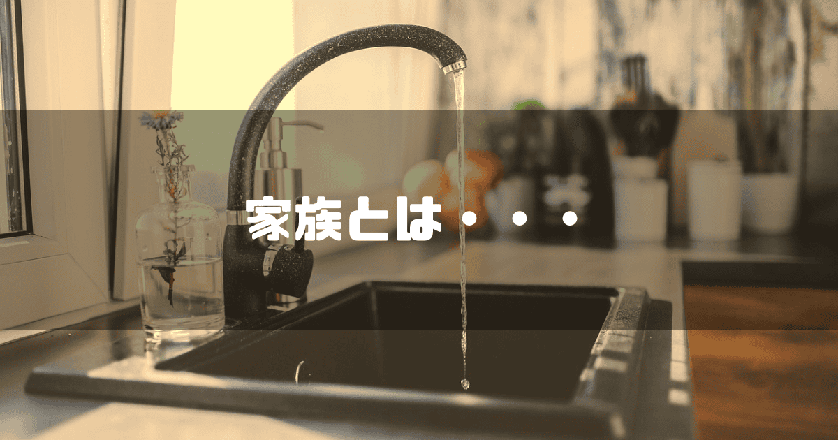 シンクを背景に「家族とは・・・」というキャッチコピーを重ねた見出し