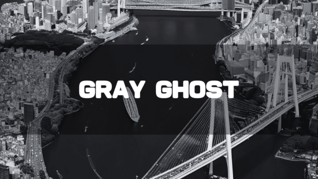 レインボーブリッジ空撮の白黒画像を背景に「GRAY GHOST」というタイトルテキストを重ねたアイキャッチ