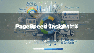 GA4のイメージ画像を背景に「PageSpeed Insight対策」というタイトル文字を重ねたアイキャッチ
