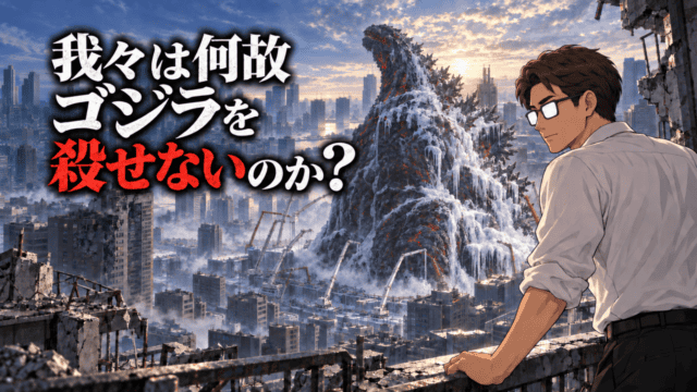 『シン・ゴジラ』を考察する、ヤシオリ作戦後も赤い熱を残して凍結されたゴジラを見つめるシフルと「我々は何故ゴジラを殺せないのか？」のコピー