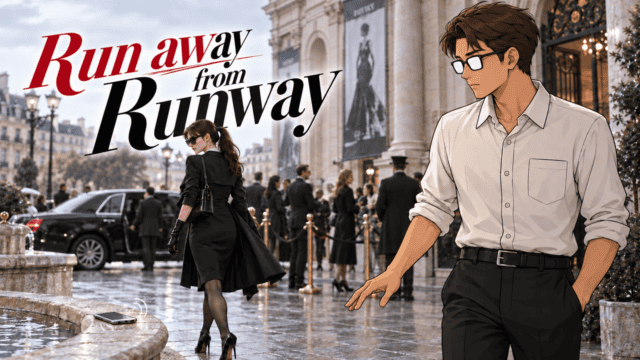 映画「プラダを着た悪魔」でRunwayを去るアンディと、噴水に残した携帯電話を見つめるシフル。「Run away from Runway」のコピー