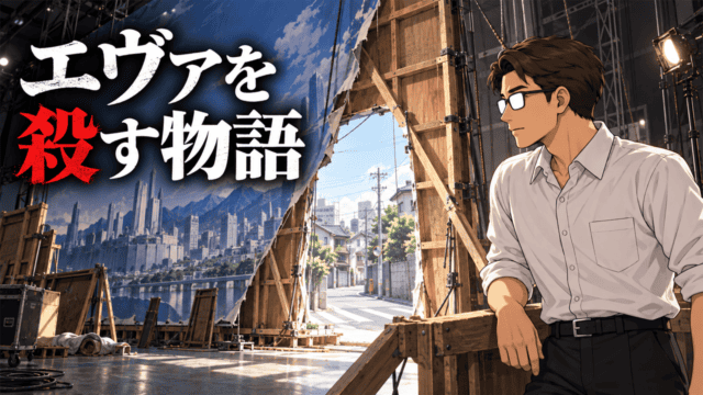『シン・エヴァンゲリオン劇場版:||』が虚構を解体して日常へ帰す物語を表す、剥がれた都市セットの裏側と現実の街を見つめるシフル、「エヴァを殺す物語」のコピー