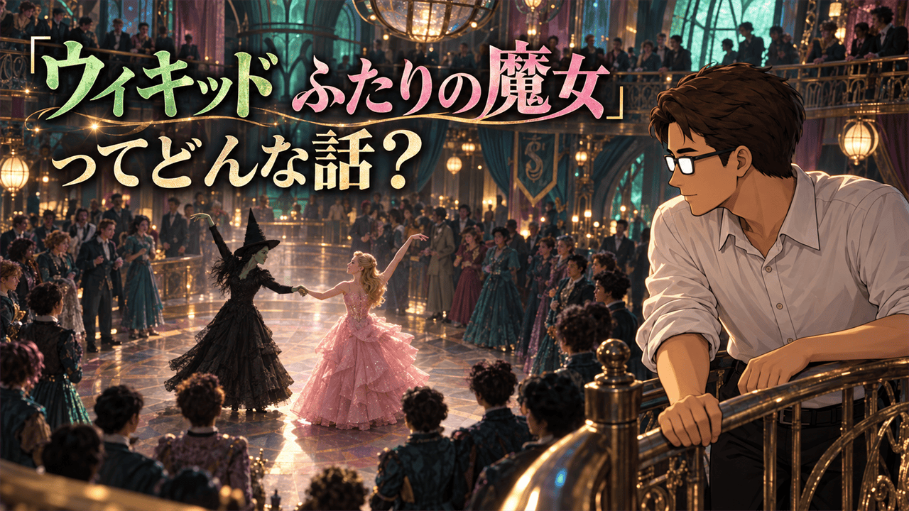 『ウィキッド ふたりの魔女』のオズダスト舞踏場で、孤独に踊るエルファバにグリンダが加わる場面を見つめるシフル