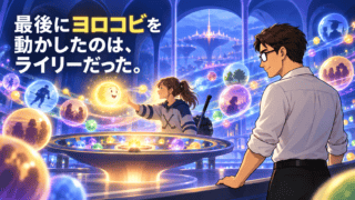 『インサイド・ヘッド2』の考察アイキャッチ。記憶の玉に囲まれた司令部で少女が黄色いヨロコビの光に手を伸ばし、シフルが見守る。「最後にヨロコビを動かしたのは、ライリーだった。」と書かれている。